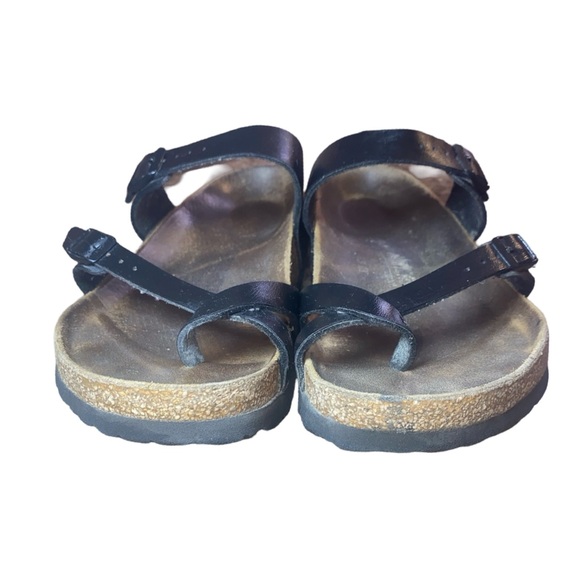 Birkenstock Black Leather Patent Birks Sandals Size 9 Ladies - Picture 8 of 13